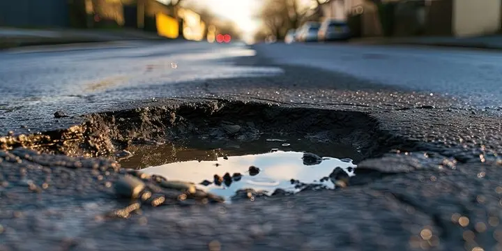 چاله‌های ایجاد شده در یک خیابان با ترافیک سنگین