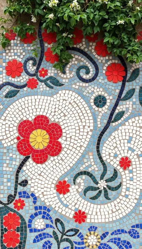 موزاییک سرامیکی با طرح‌های مختلف برای حیاط ساختمان