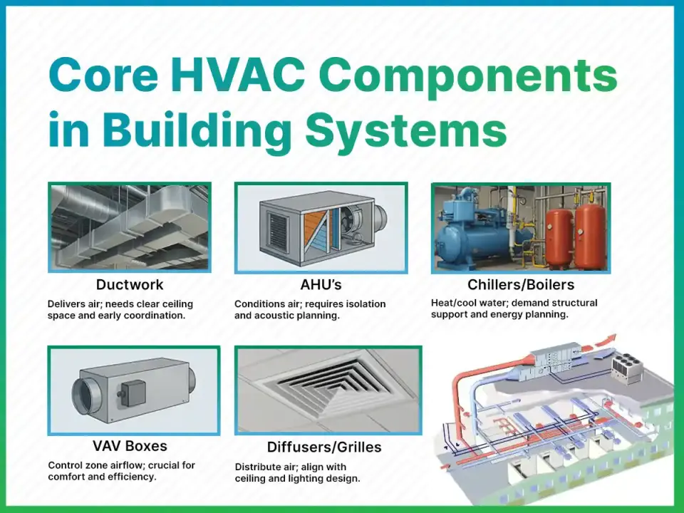نمای کلی اجزای اصلی سیستم HVAC در ساختمان