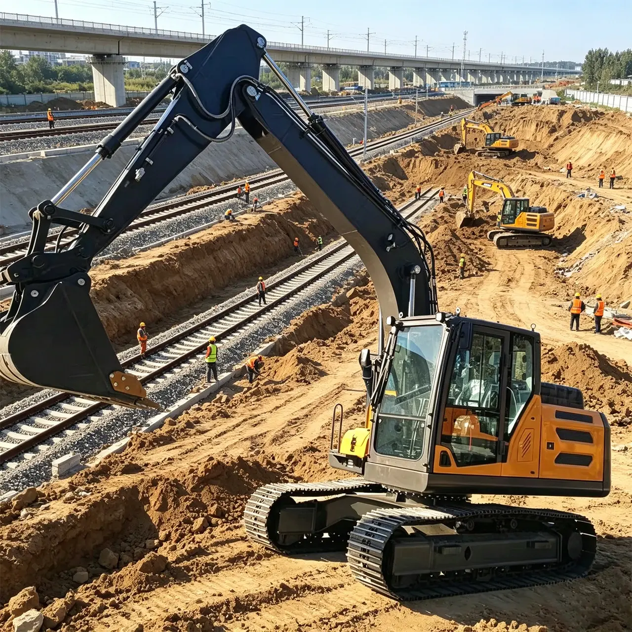 بیل مکانیکی در حال خاکبرداری در یک پروژه عمرانی