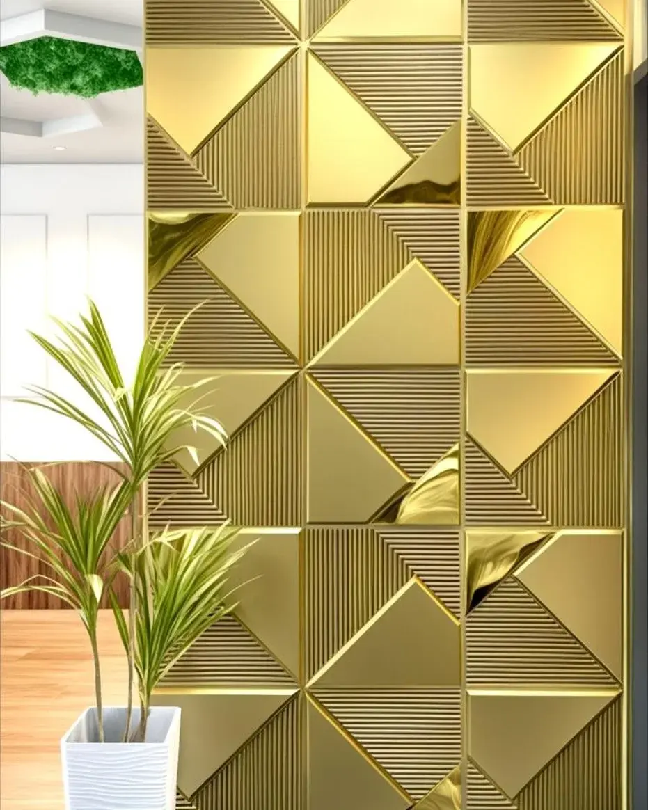 دیوارپوش PVC با طرح سه‌بعدی در یک فضای داخلی مدرن