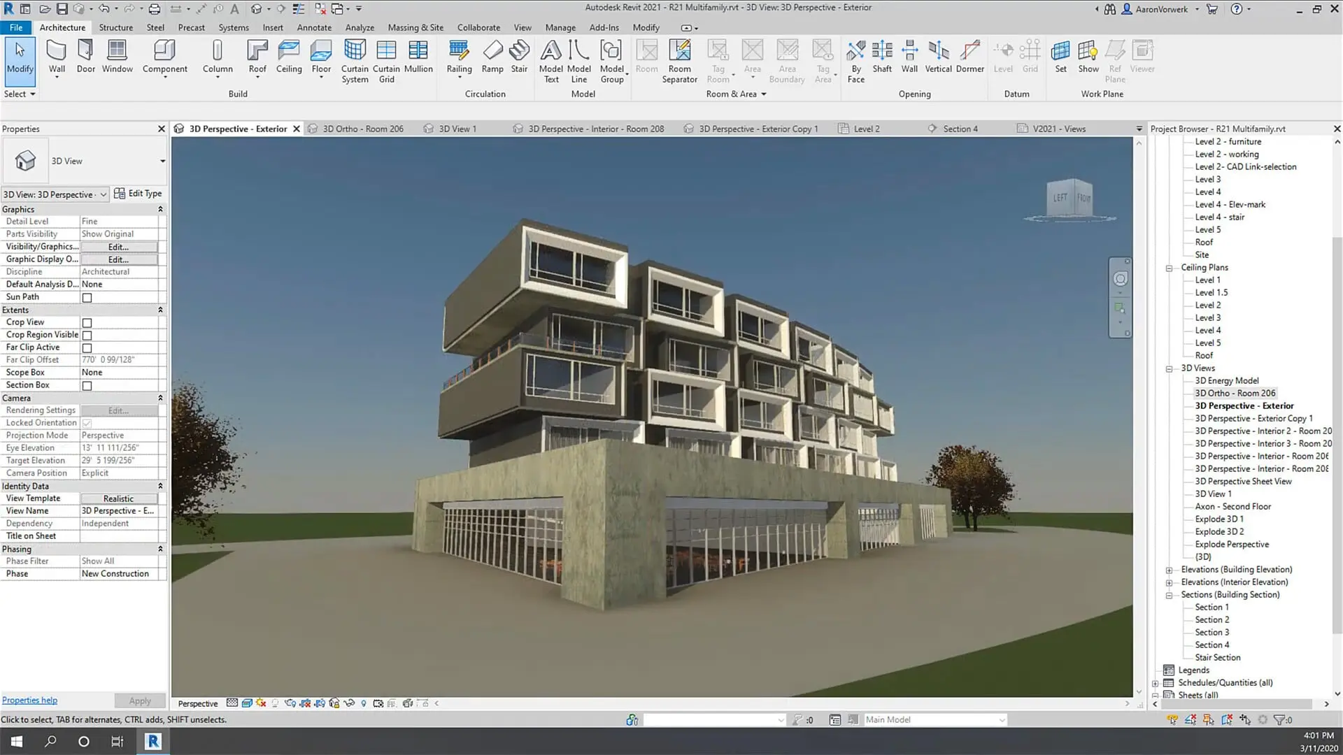 نمونه طراحی شبکه‌ای ساختمان با نرم‌افزار Revit