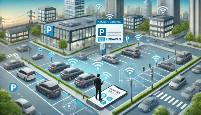 نمایی از شبکه ارتباطی پارکینگ هوشمند با استفاده از فناوری LoRaWAN برای مدیریت داده‌ها
