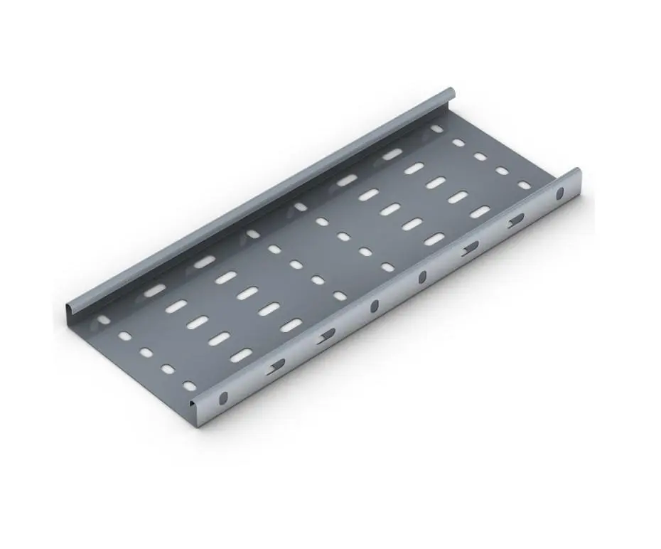 سینی کابل فلزی با طراحی شبکه‌ای برای حمل کابل‌های الکتریکی در محیط‌های صنعتی