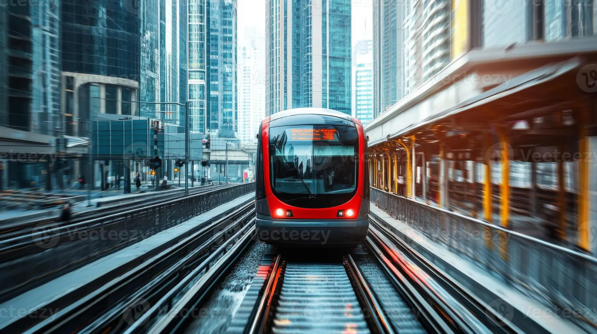تراموا مدرن در خیابان شهری با مسافران